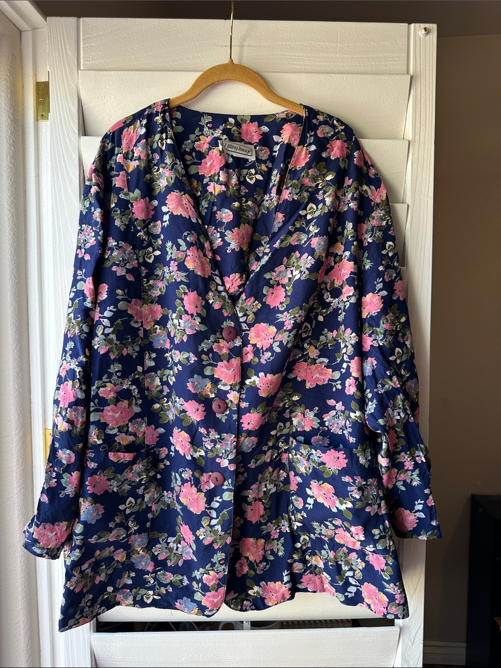 Vintage 80s Button Down Floral Tunic Blouse Plus Size Large XL